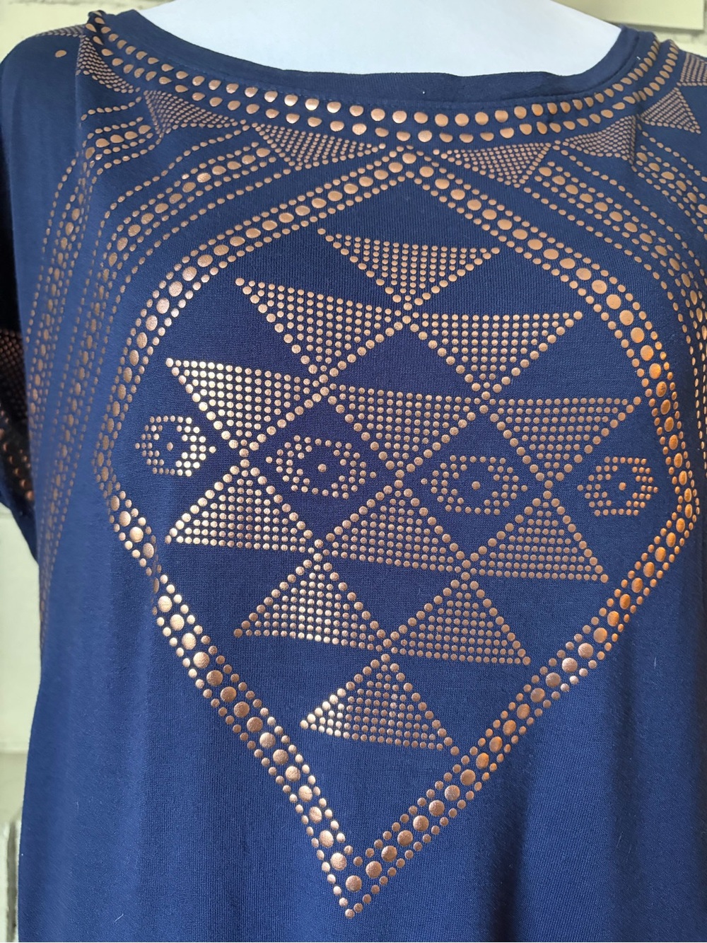 Navy Metallic Stud Geometric Short Sleeve Top - Picture 2 of 5